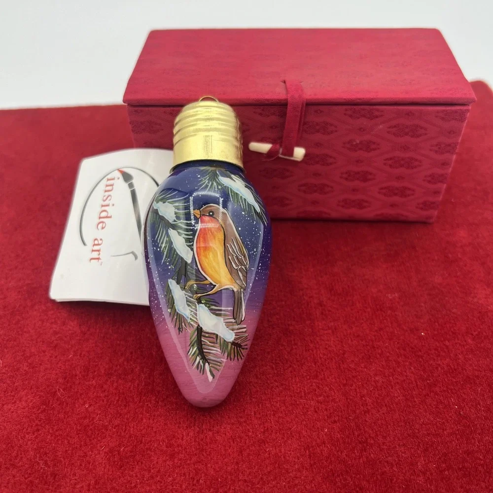 Christmas‎ ornament  INSIDE ART BY FIGI ROBIN BIRD LIGHT BULB ORIGINAL BOX